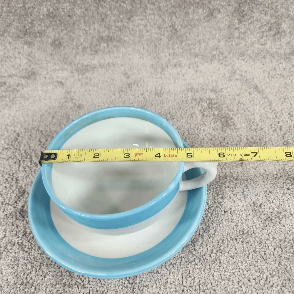Shenango‎ China Cup and Saucer Blue Band Restaurant Ware White Vintage USA N-9